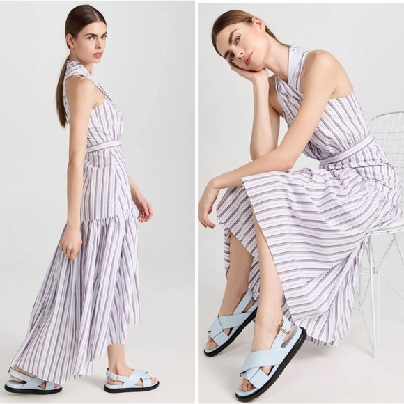 New! Veronica beard Radley Striped Halter Poplin Midi Dress 💜 size 8 NWT! - Picture 2 of 16